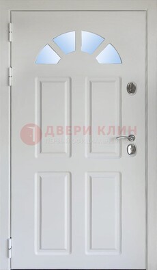 Белая стальная дверь МДФ со стеклом для дома ДС-37 в Чехове