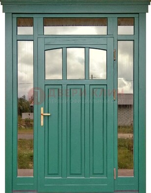 Зеленая металлическая дверь МДФ со стеклом ДС-43 в Чехове
