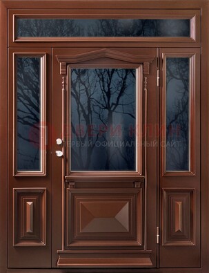 Коричневая металлическая дверь со стеклом ДС-67 в Чехове
