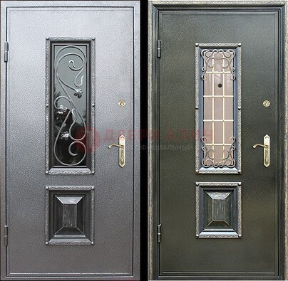 Звукоизоляционная металлическая дверь со стеклом и ковкой ДСК-12 в Павловском Посаде