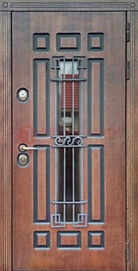 Входная железная дверь винорит со стеклом и ковкой ДСК-183 в Чехове