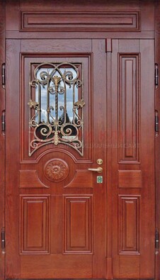 Филенчатая железная дверь со стеклом и ковкой ДСК-204 в Чехове
