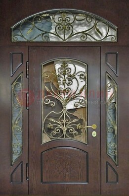 Входная дверь Винорит со стеклом и ковкой и фрамугами ДСК-213 в Чехове