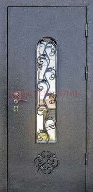 Темная стальная дверь Порошок со стеклом и ковкой ДСК-217 в Воскресенске