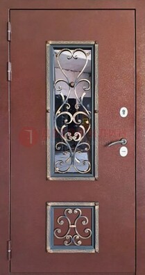 Уличная дверь Порошок со стеклом и ковкой для дома ДСК-218 в Ярославле