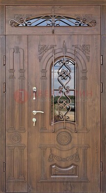 Распашная стальная дверь Винорит со стеклом и ковкой ДСК-232 в Чехове