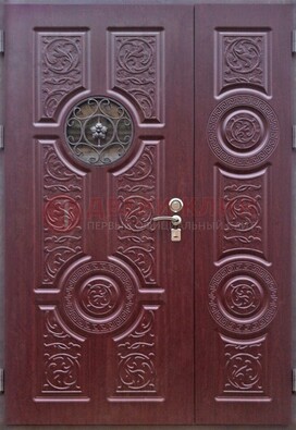 Красная железная дверь Винорит со стеклом и ковкой ДСК-235 в Чехове