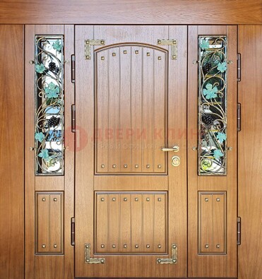 Железная дверь Винорит со стеклом и ковкой лозы ДСК-236 в Чехове
