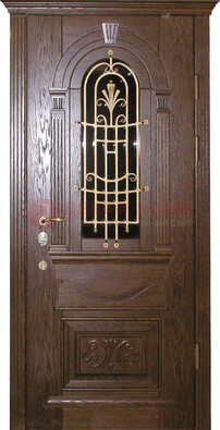 Современная железная дверь со стеклом и ковкой золотой ДСК-23 в Краснодаре