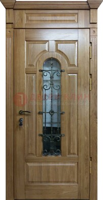 Металлическая дверь массив со стеклом и ковкой для дома ДСК-246 в Чехове