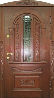 Узорная железная дверь массив со стеклом и ковкой ДСК-247 в Чехове