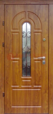 Железная дверь с Виноритом стеклом и ковкой для входа ДСК-261 в Балашихе