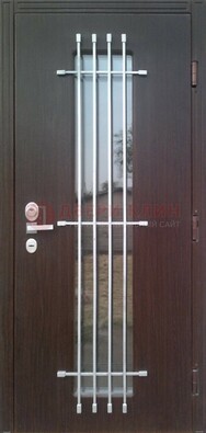Современная стальная дверь с Виноритом стеклом и ковкой ДСК-262 в Чехове