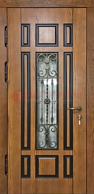 Двухцветная железная дверь Винорит со стеклом и ковкой ДСК-264 в Чехове