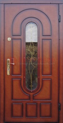 Яркая металлическая дверь Винорит со стеклом и ковкой ДСК-268 в Чехове