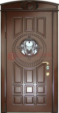Шоколадная металлическая дверь Винорит со стеклом и ковкой ДСК-269 в Луховицах
