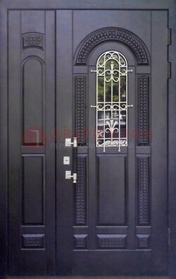 Входная дверь Винорит со стеклом и ковкой с узором ДСК-270 в Чехове