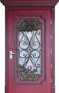 Красная стальная дверь Винорит со стеклом и ковкой ДСК-271 в Чехове