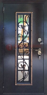 Железная дверь с порошковым напылением стеклом и ковкой ДСК-279 в Чехове