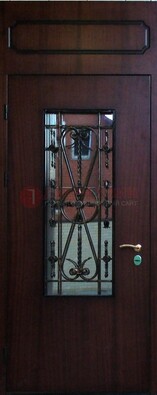 Высокая стальная дверь со стеклом и ковкой ДСК-32 в Перми