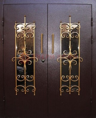 Металлическая дверь с ковкой и остеклением ДСК-49 в Чехове