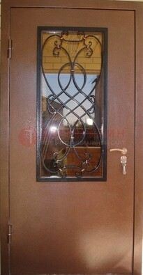 Металлическая дверь со стеклом и ковкой ДСК-51 на дачу в Туле