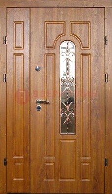 Стальная дверь со стеклом и цветной ковкой ДСК-78 для панельного дома в Чехове