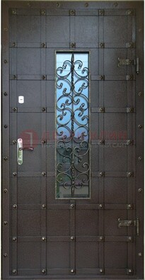 Стальная дверь со стеклом и ковкой ДСК-84 с утеплением в Воскресенске