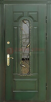 Железная дверь со стеклом и ковкой ДСК-9 для офиса в Чехове