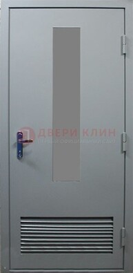 Серая металлическая техническая дверь с декоративной вставкой ДТ-14 в Костроме