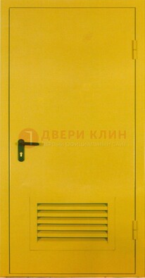 Желтая металлическая техническая дверь с вентиляционной решеткой ДТ-15 в Уфе