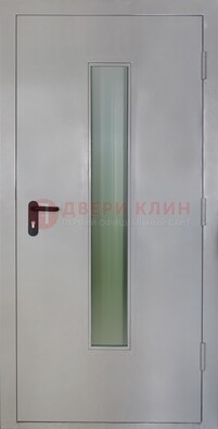 Белая металлическая техническая дверь со стеклянной вставкой ДТ-2 в Челябинске
