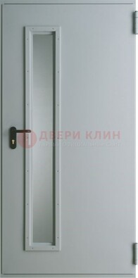 Белая железная техническая дверь со вставкой из стекла ДТ-9 в Чехове