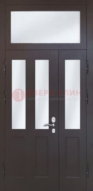 Черная тамбурная дверь со стеклянными вставками ДТМ-38 в Чехове