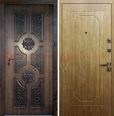 Железная коричневая дверь с виноритом и Золотой дуб внутри ДВТ-101 в Чехове