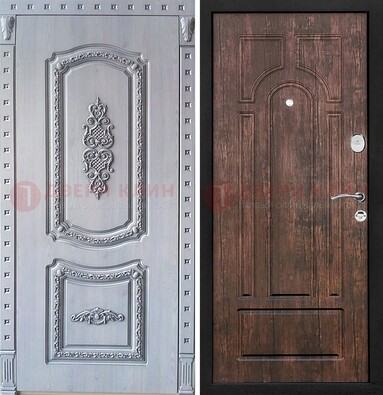 Железная дверь с узором и виноритом внутри Тисненый орех ДВТ-102 в Чехове