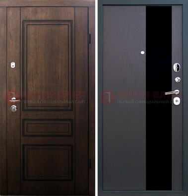 Входная дверь Итальянский орех с виноритом МДФ с черным стеклом ДВТ-119 в Чехове