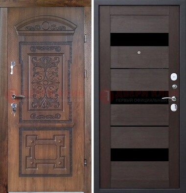 Стальная коричневая филенчатая дверь с виноритом и светлой МДФ ДВТ-122 в Чехове