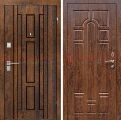 Стальная коричневая дверь с МДФ и коричневой МДФ внутри ДМ-1388 в Чехове