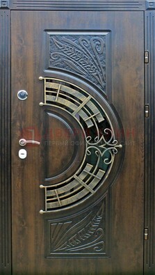 Металлическая филенчатая дверь с виноритом и МДФ Шоколад ДВТ-144 в Чехове