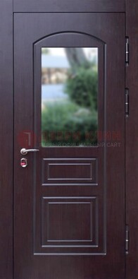 Темная железная дверь с виноритом и стеклом ДВТ-162 в Рязани