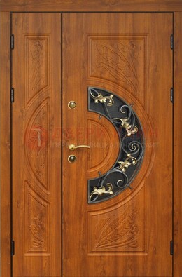 Входная дверь цвета золотой дуб с виноритом и ковкой ДВТ-176 в Чехове