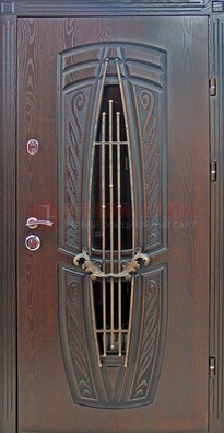 Стальная коричневая дверь с виноритом и МДФ ДВТ-83 в Раменском