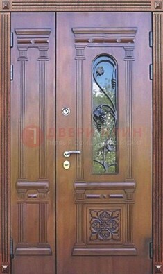 Железная коричневая филенчатая дверь с виноритом и МДФ ДВТ-85 в Чехове