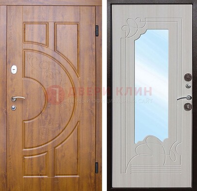 Металлическая дверь Темный орех c МДФ с узором и зеркалом ДЗ-105 в Чехове