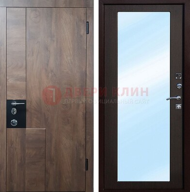 Металлическая дверь Темный орех c МДФ с зеркалом ДЗ-106 в Чехове