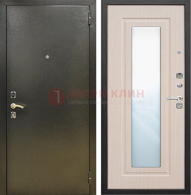Входная темная дверь c порошковым покрытием и МДФ Белый дуб и зеркалом ДЗ-112 в Чехове