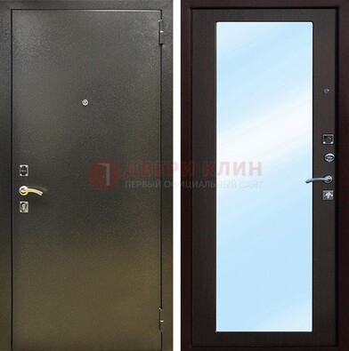Входная темно-серая дверь c порошковым покрытием и МДФ с зеркалом ДЗ-114 в Чехове