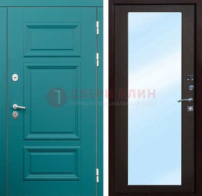 Зеленая входная дверь терморазрыв c виноритом и МДФ с зеркалом ДЗ-122 в Чехове