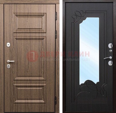 Входная коричневая дверь с зеркалом МДФ Венге ДЗ-127 в Волгограде
